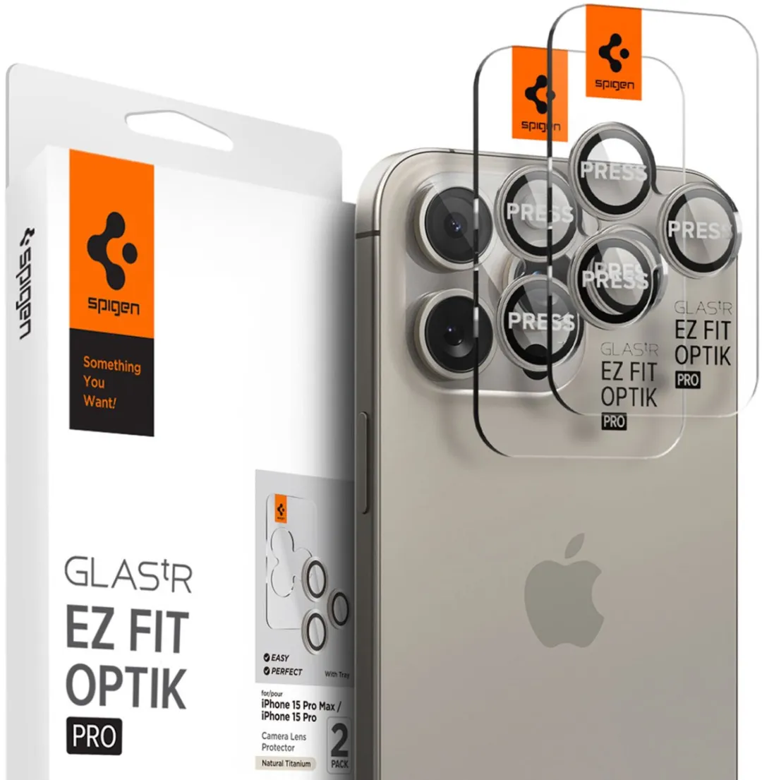 Spigen GlasTR EZ Fit Optik Pro Camera Lens Protector - iPhone 15 Pro Duo Pack - Titanium