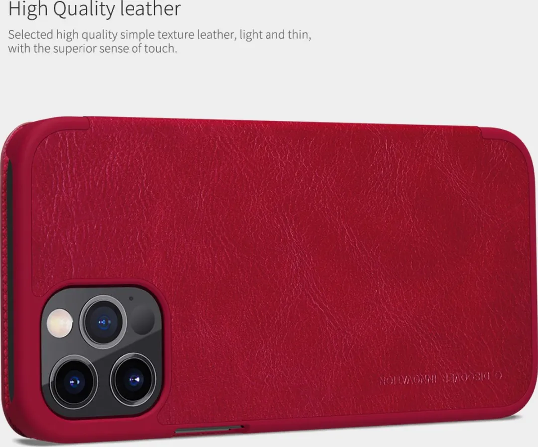 Nillkin Qin Leather Case iPhone 12 Pro Max - Rood - 2 Pasjes - afbeelding 6 van 6