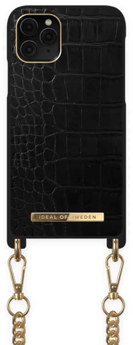 iDeal of Sweden iPhone 12/12 Pro Jet Black Croco Necklace Case - afbeelding 4 van 4