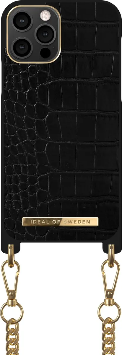 iDeal of Sweden iPhone 12/12 Pro Jet Black Croco Necklace Case - afbeelding 3 van 4