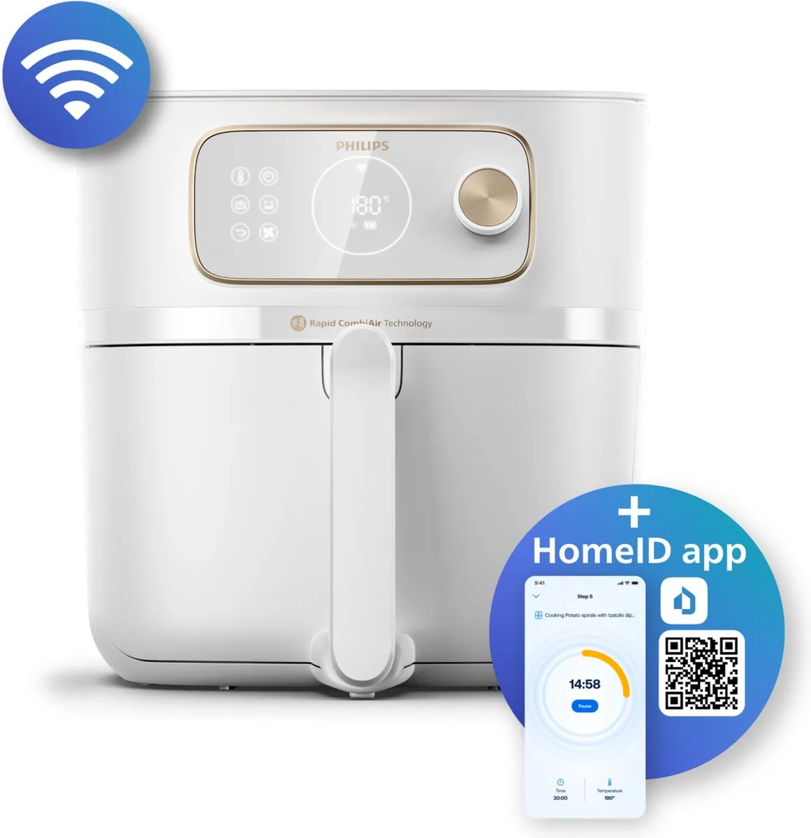 Philips 7000 series HD9876/25 friteuse Enkel 8,3 l Vrijstaand 2200 W Heteluchtfriteuse Wit