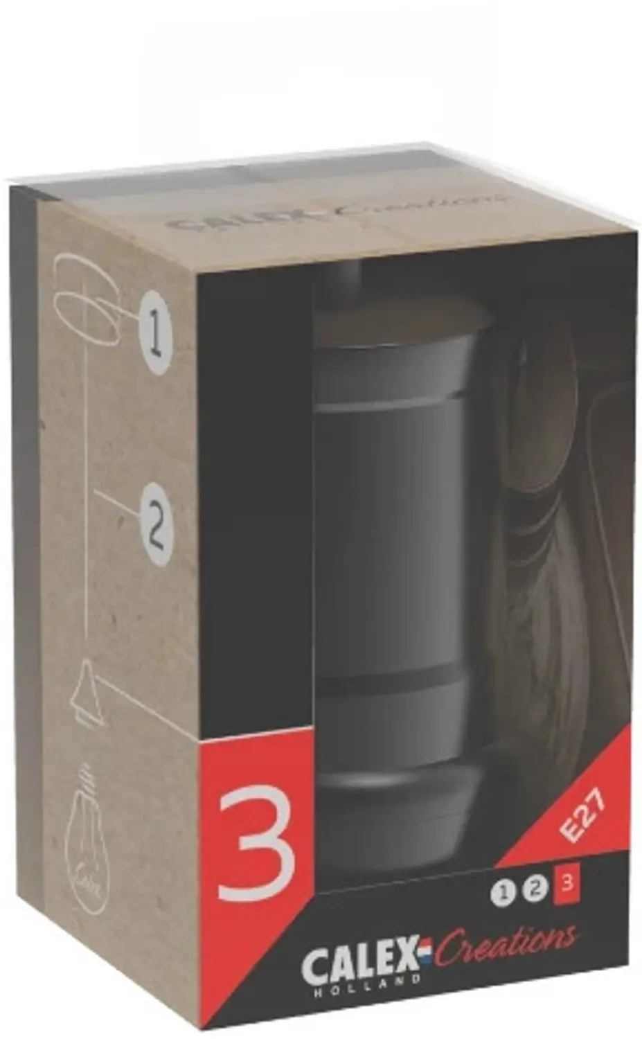Calex Peak E27 Lamphouder 60W - Aluminium Mat Zwart - 3x - afbeelding 3 van 6