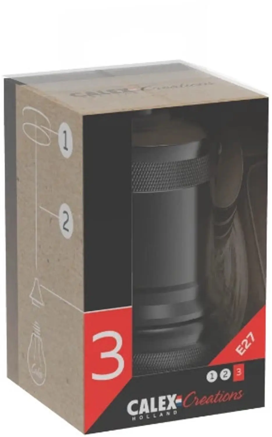 Calex Peak E27 Lamphouder 60W - Aluminium Mat Zwart - 3x - afbeelding 5 van 6