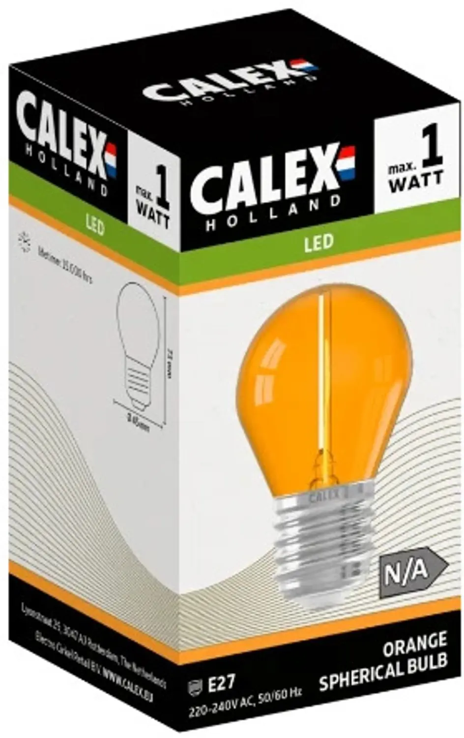 Calex E27 LED Kogellamp G45 1W - Oranje - 10x - afbeelding 2 van 2