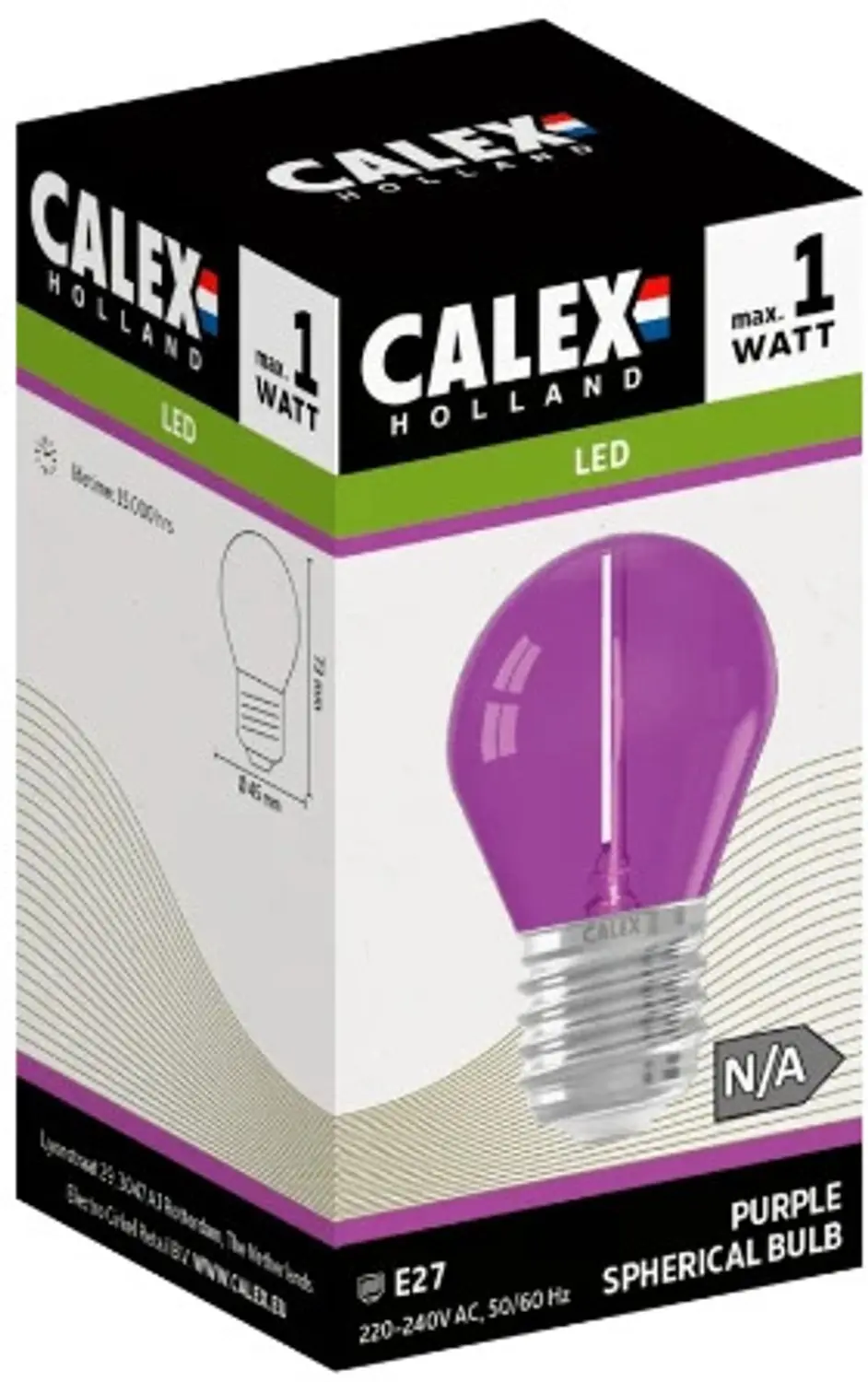 Calex E27 LED Kogellamp G45 1W - Paars - 10x - afbeelding 3 van 3