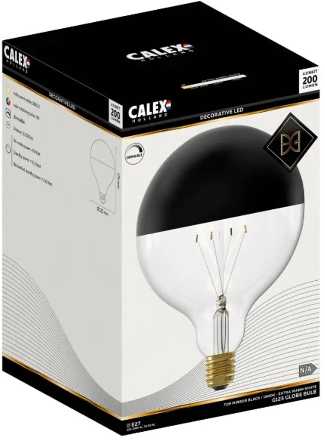 Calex E27 LED Globelamp 4W 1800K - Zwart - 3x - afbeelding 2 van 4