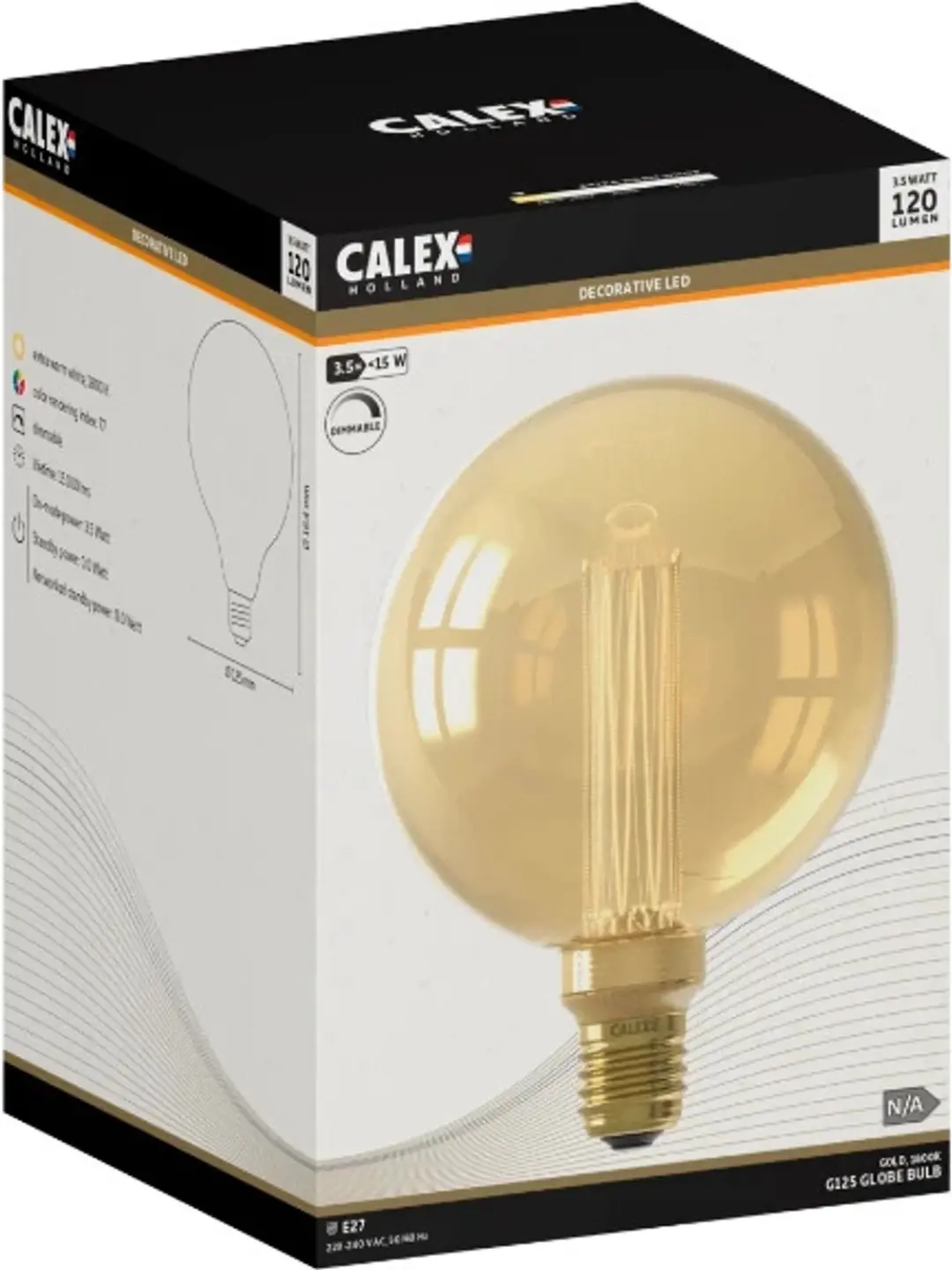 Calex E27 LED Globelamp 3.5W 1800K - Glasfiber Goud - 3x - afbeelding 2 van 2
