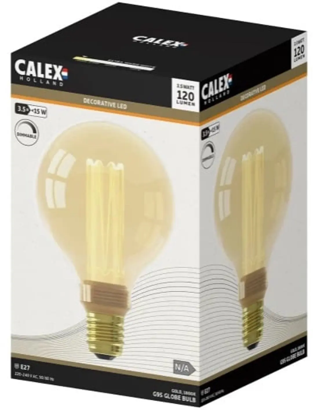 Calex E27 LED Globelamp Glasfiber Goud 3.5W - 3x - afbeelding 4 van 4