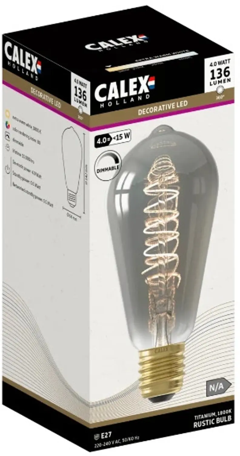 Calex E27 LED Edison Lamp ST64 4W 1800K - Titanium 5x - afbeelding 2 van 3