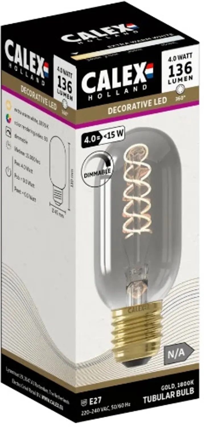 Calex E27 LED Buislamp T45 - 4W 1800K Dimbaar - 10x - afbeelding 2 van 3