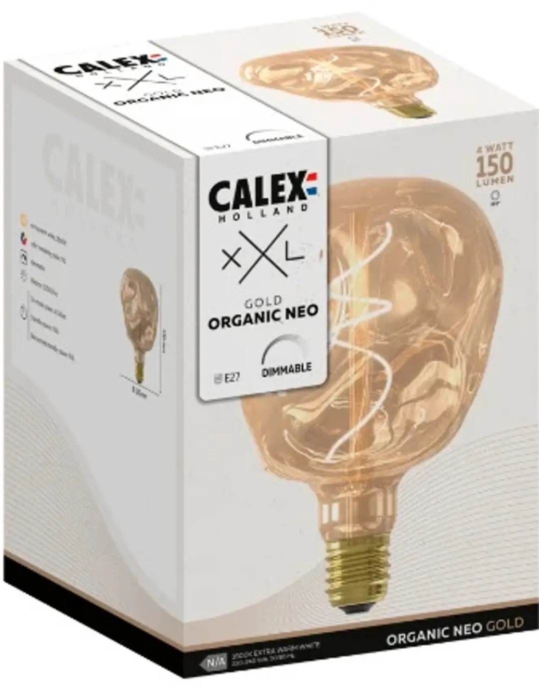 Calex Organic Neo Globelamp E27 LED 4W 1800K - Goud - 3x - afbeelding 2 van 4