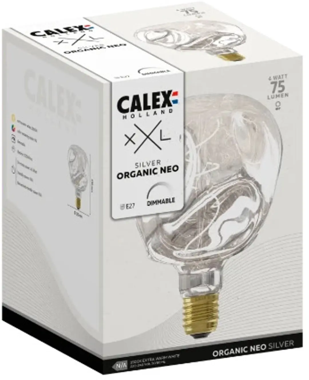 Calex Organic Neo Silver E27 LED Globelamp 4W 1800K - 3x - afbeelding 2 van 3