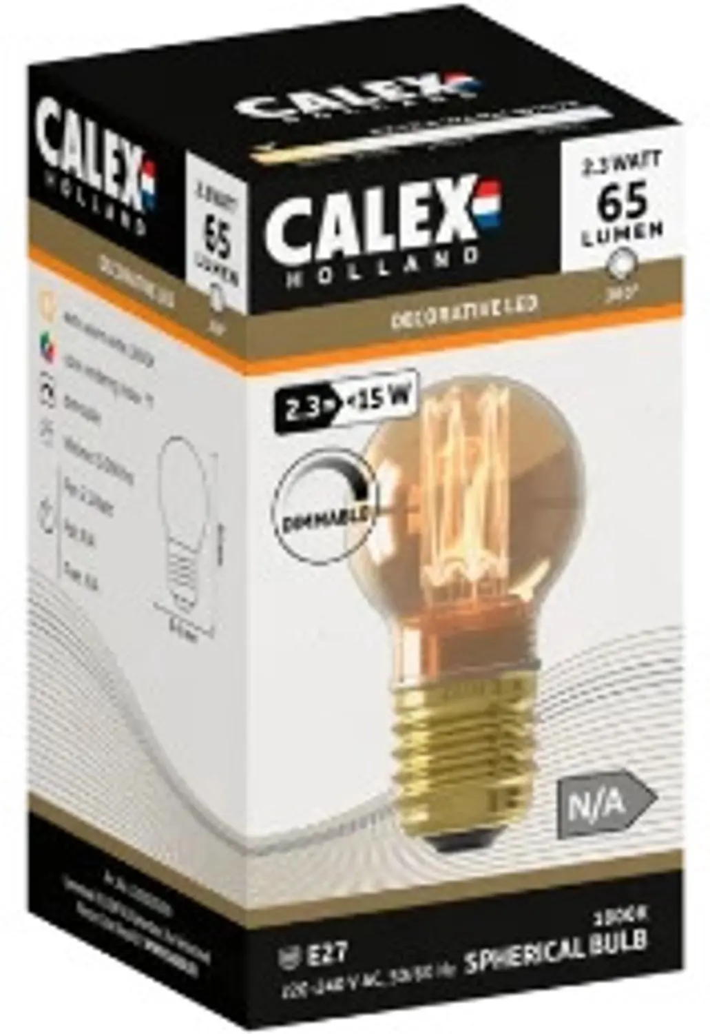 Calex E27 LED Kogellamp 2.3W 1800K Dimbaar - Goud - 5x - afbeelding 2 van 3