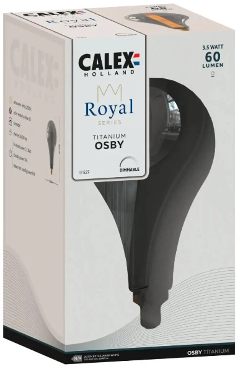 Calex Royal Osby E27 LED Lamp 3.5W 2000K - Titanium - 4x - afbeelding 2 van 3
