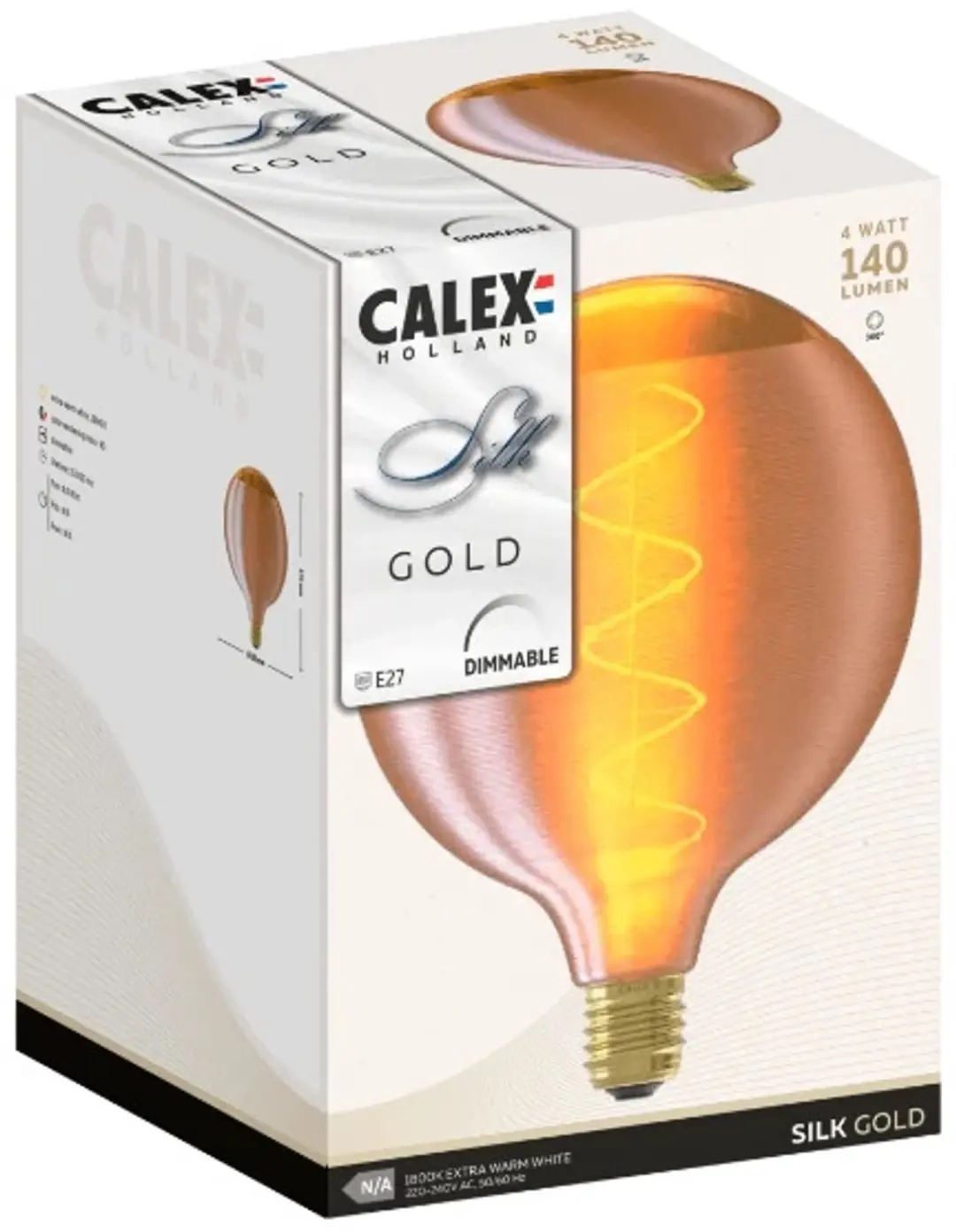 Calex E27 LED Globelamp Silk Goud - 4W - 1800K - 3x - afbeelding 3 van 3
