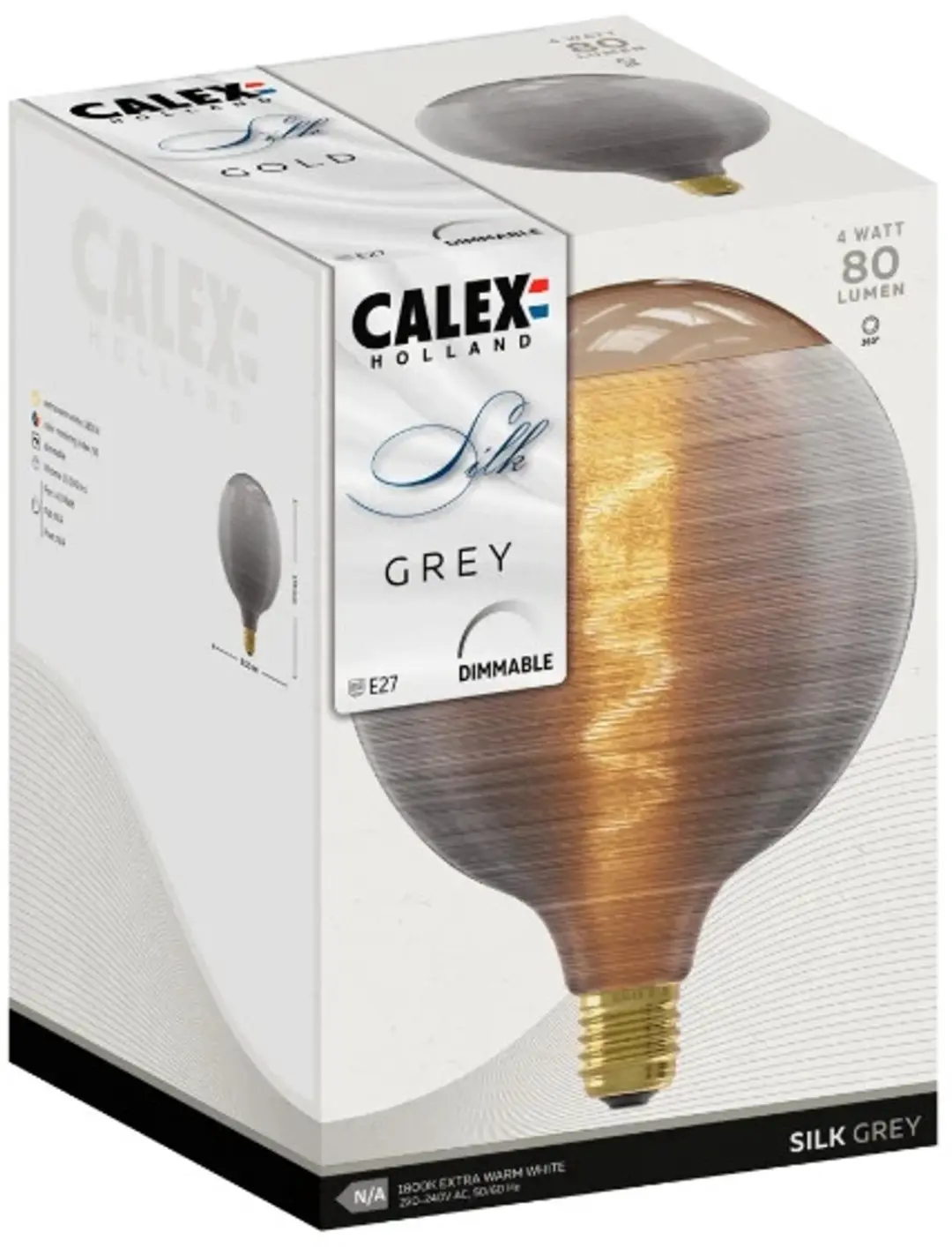 Calex E27 LED Globelamp Silk 4W 1800K - Grijs - 3x - afbeelding 2 van 4
