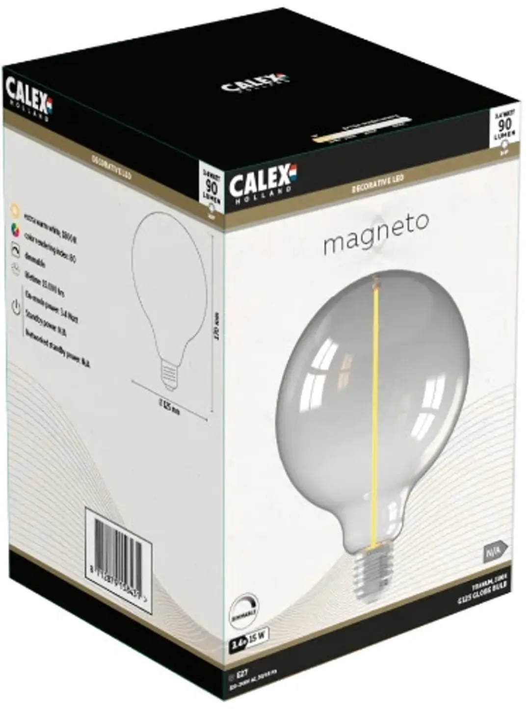 Calex E27 LED Globelamp Magneto Titanium 3,4W 1800K - 3x - afbeelding 2 van 2