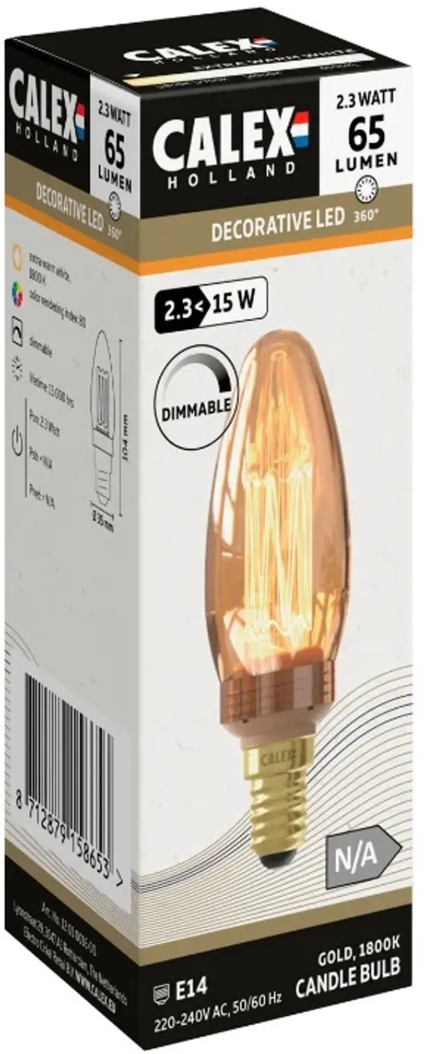 Calex E14 LED Kaarslamp 2.3W Glassfiber Goud - 5x - afbeelding 2 van 3