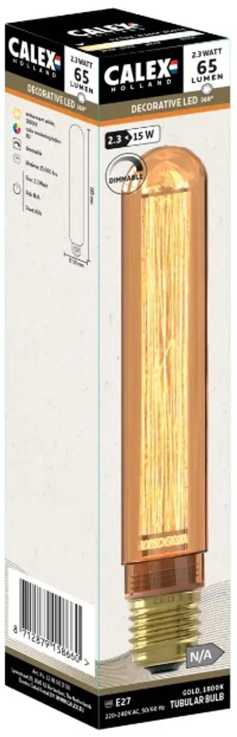 Calex E27 LED Buislamp 2.3W 1800K - Goud - 5x - afbeelding 3 van 3