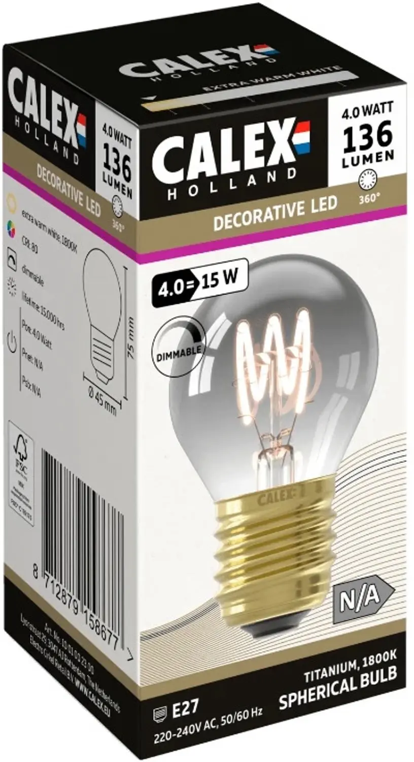 Calex E27 LED Kogellamp 4W 1800K - 5x Titanium - afbeelding 2 van 3