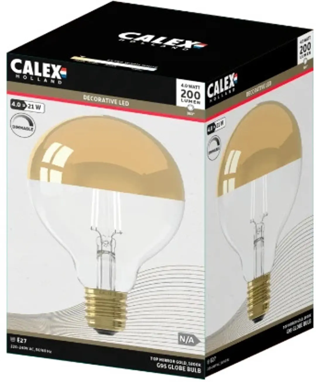 Calex E27 LED Globelamp Top Mirror Goud - 4W - 3x - afbeelding 2 van 2