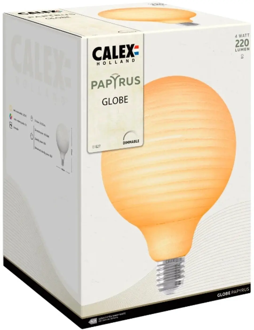 Calex Papyrus E27 LED Globelamp 4W 1800K - Wit - 3x - afbeelding 4 van 4