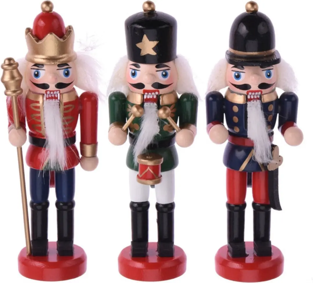 Kerstversiering Notenkrakers -3 stuks -houtenpoppetjes-12 cm