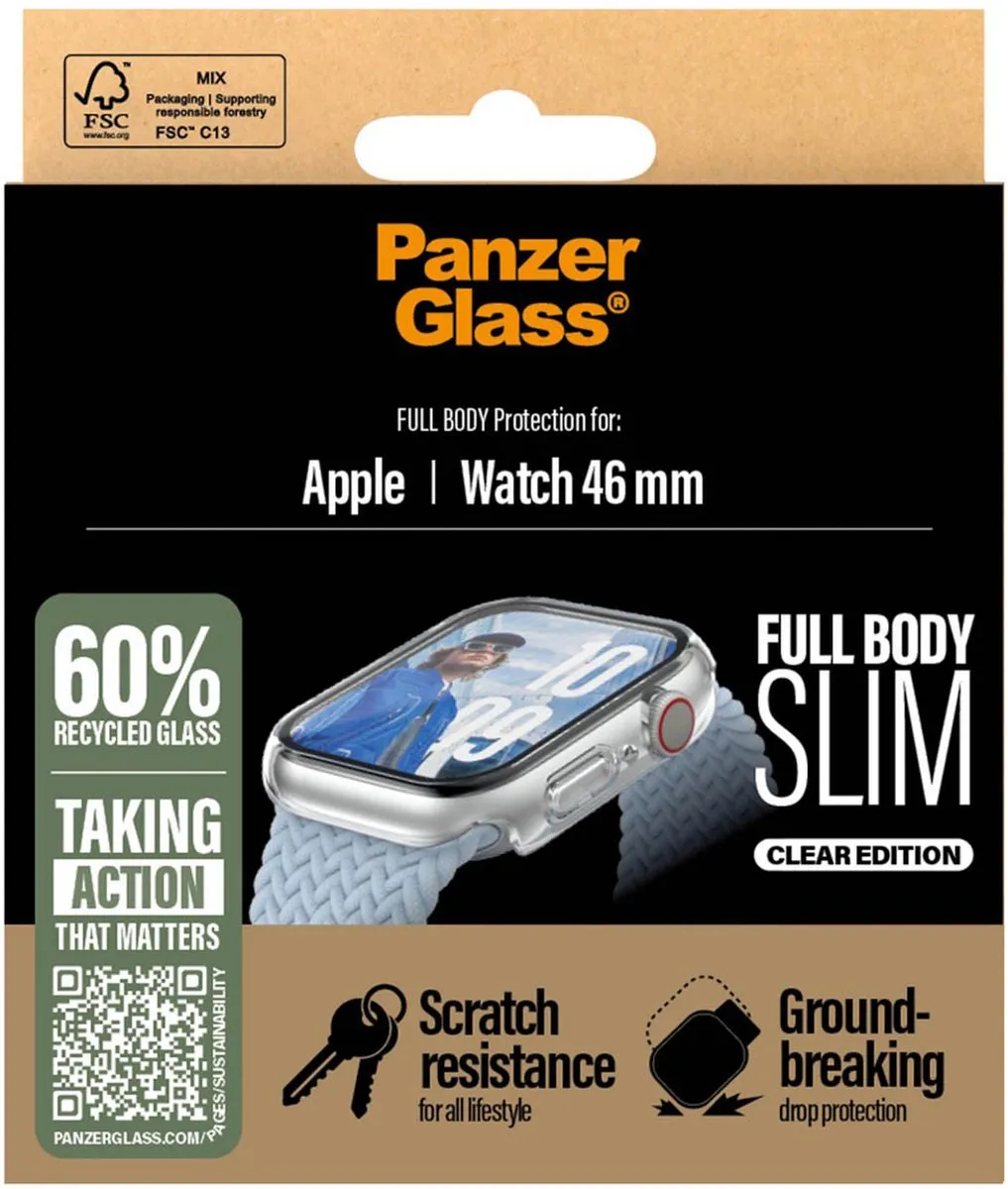 PanzerGlass Volledig Gehard Glas Apple Watch 10/11 46mm - Transparant