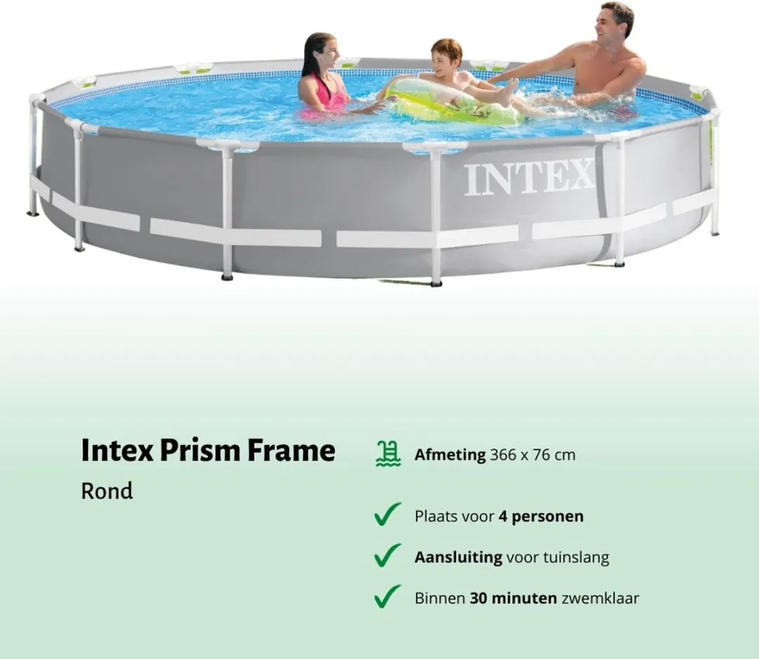 Intex Rond Prism Frame Zwembad - 366 x 76 cm - Grijs - Inclusief Solarzeil - Onderhoudspakket - Zwembadfilterpomp - Solar Mat