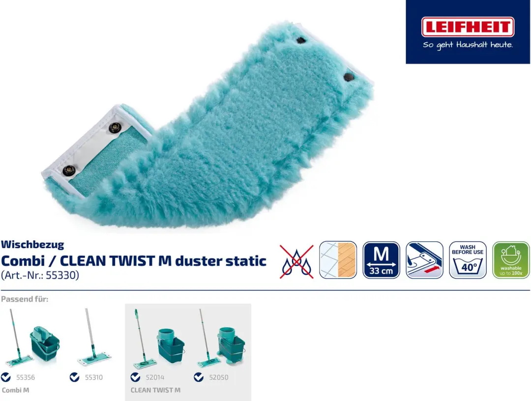 Leifheit Clean Twist M / Combi Clean M vloerwisser vervangingsdoek met drukknopp