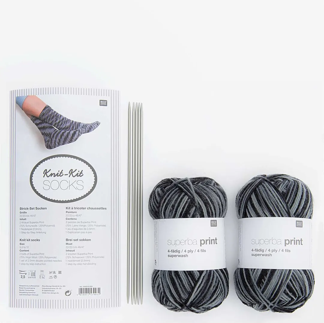 Rico Design Sokken Breien Pakket Granite - 2 Bollen + 1 Naalden