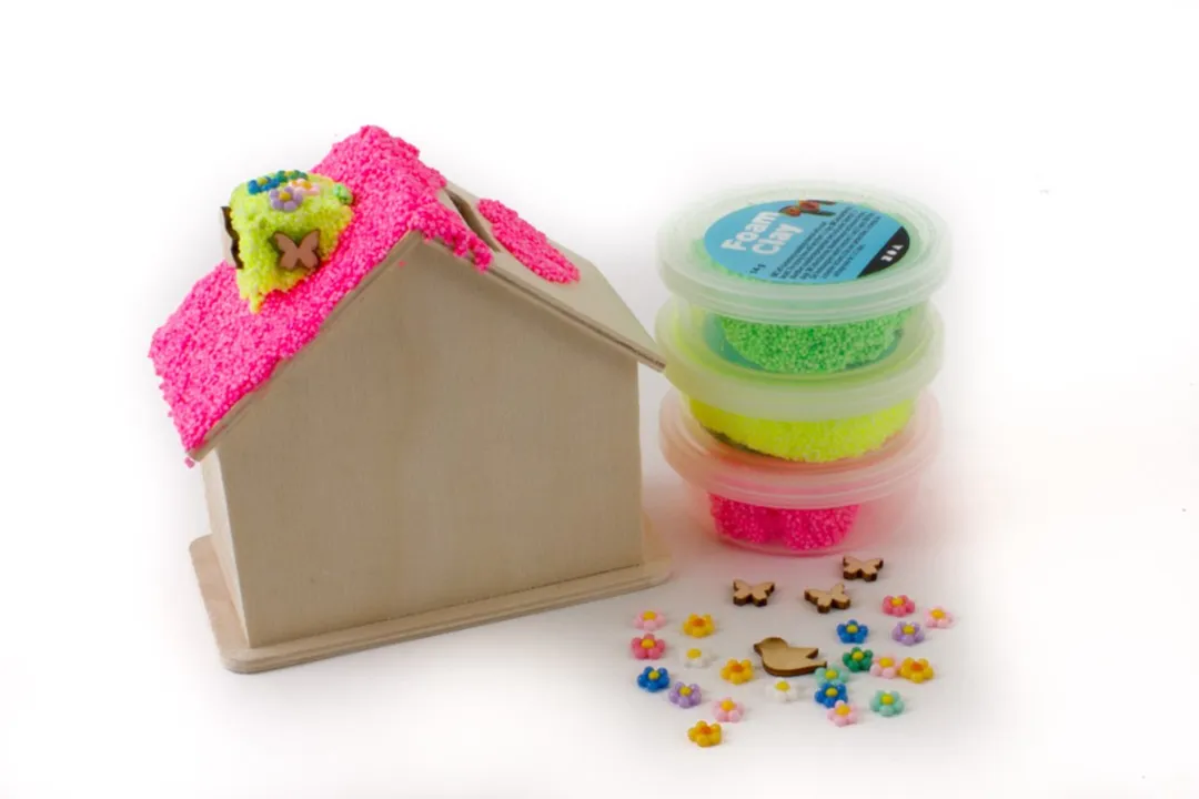 Foam Clay Knutselpakket Bloemen - Neon Rose/Geel/Groen & Hout - 8785294006342