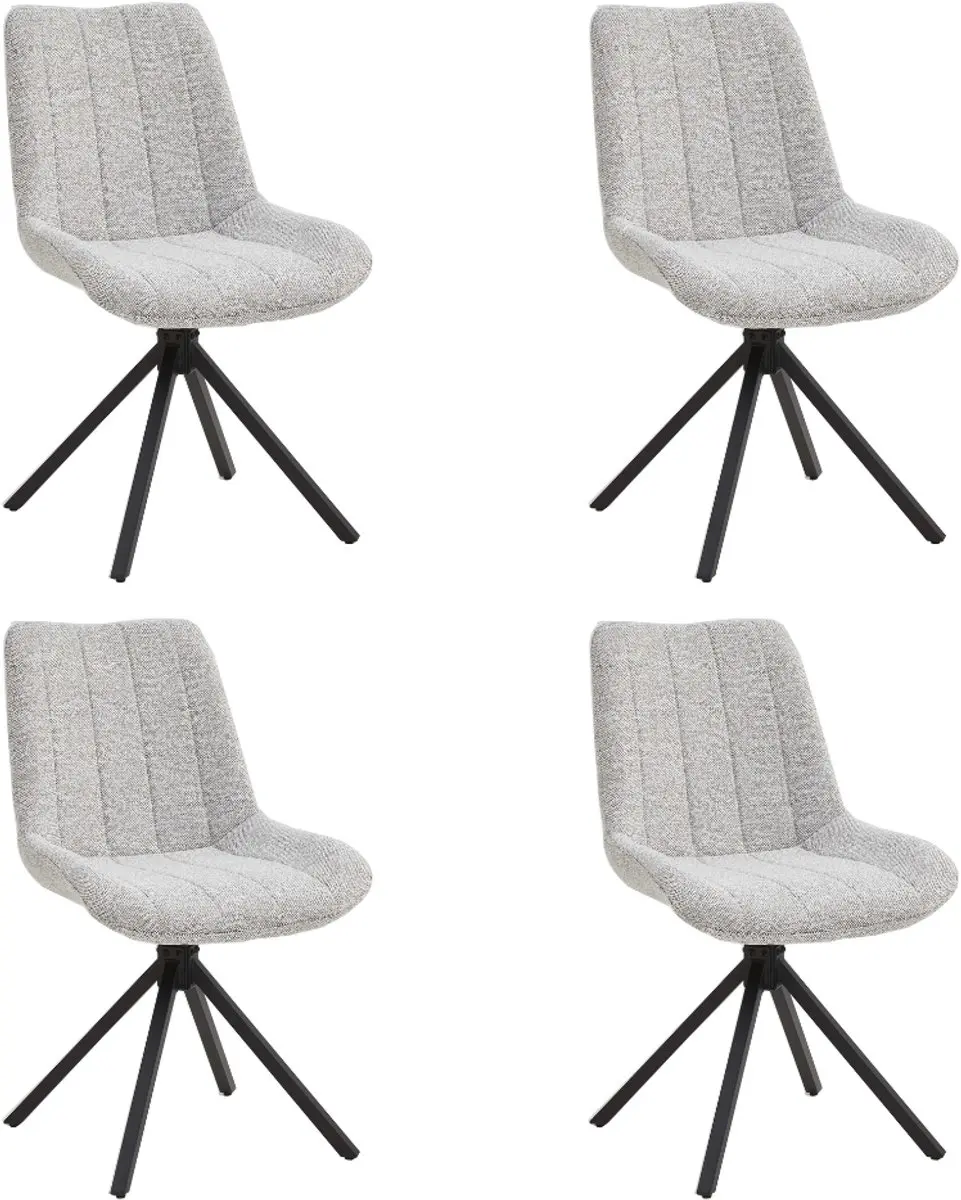 Eetkamerstoelen – Vergaderstoelen – Stoelen – Draaibaar – Set van 4 – Lichtgrijs – Comfortabele Stoelen met Zwarte Metalen Poten – Moderne Design Stoelen voor Eetkamer en Kantoor