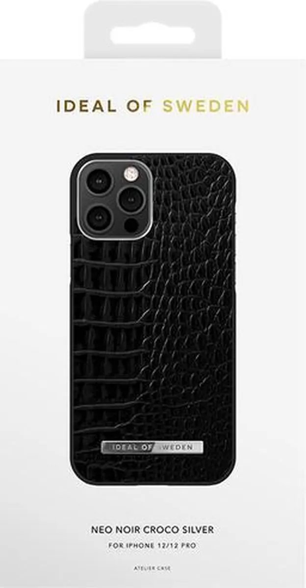 iDeal of Sweden Fashion Case Atelier iPhone 12/12 Pro - Croco Silver/Zwart