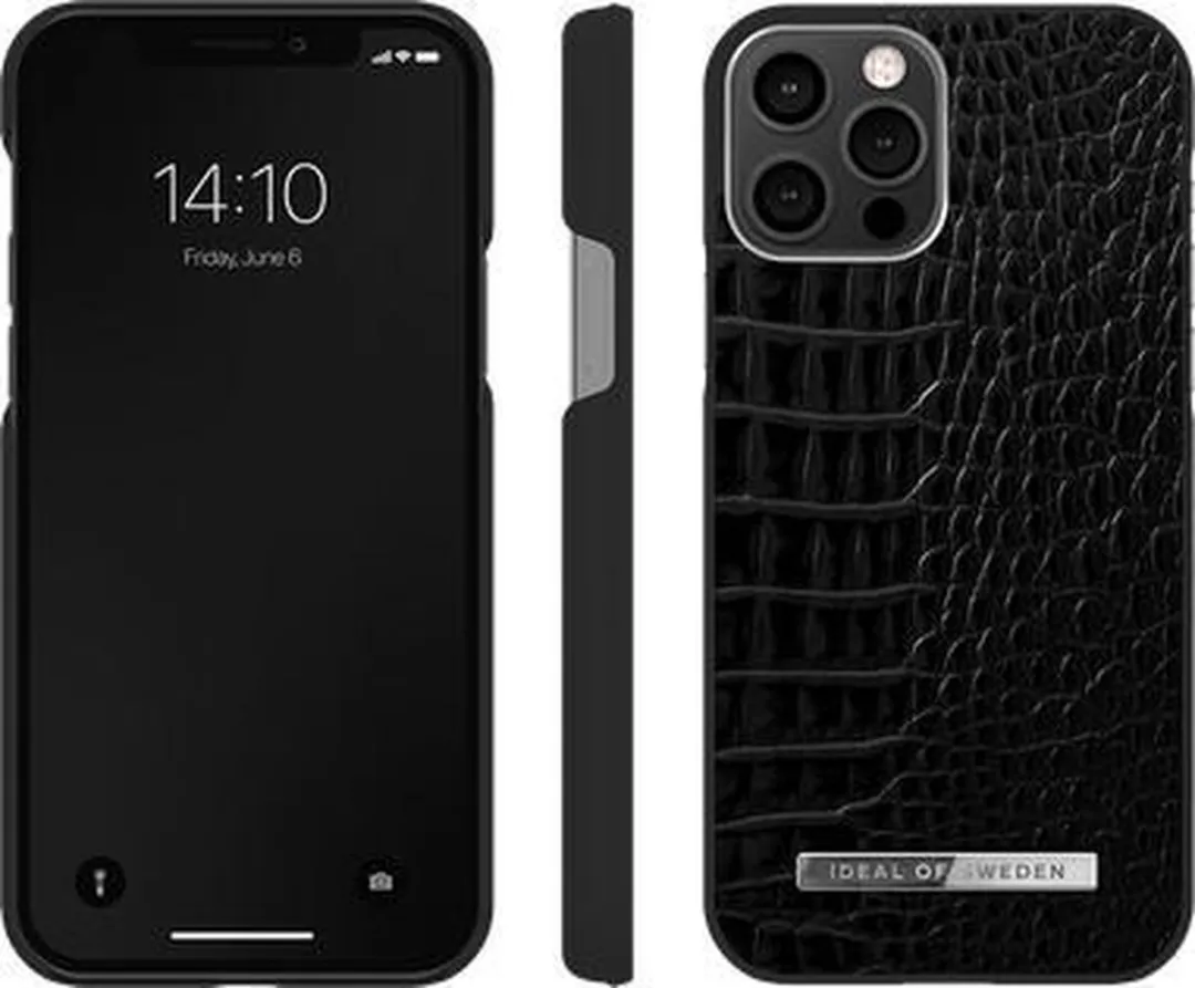 iDeal of Sweden Fashion Case Atelier iPhone 12/12 Pro - Croco Silver/Zwart