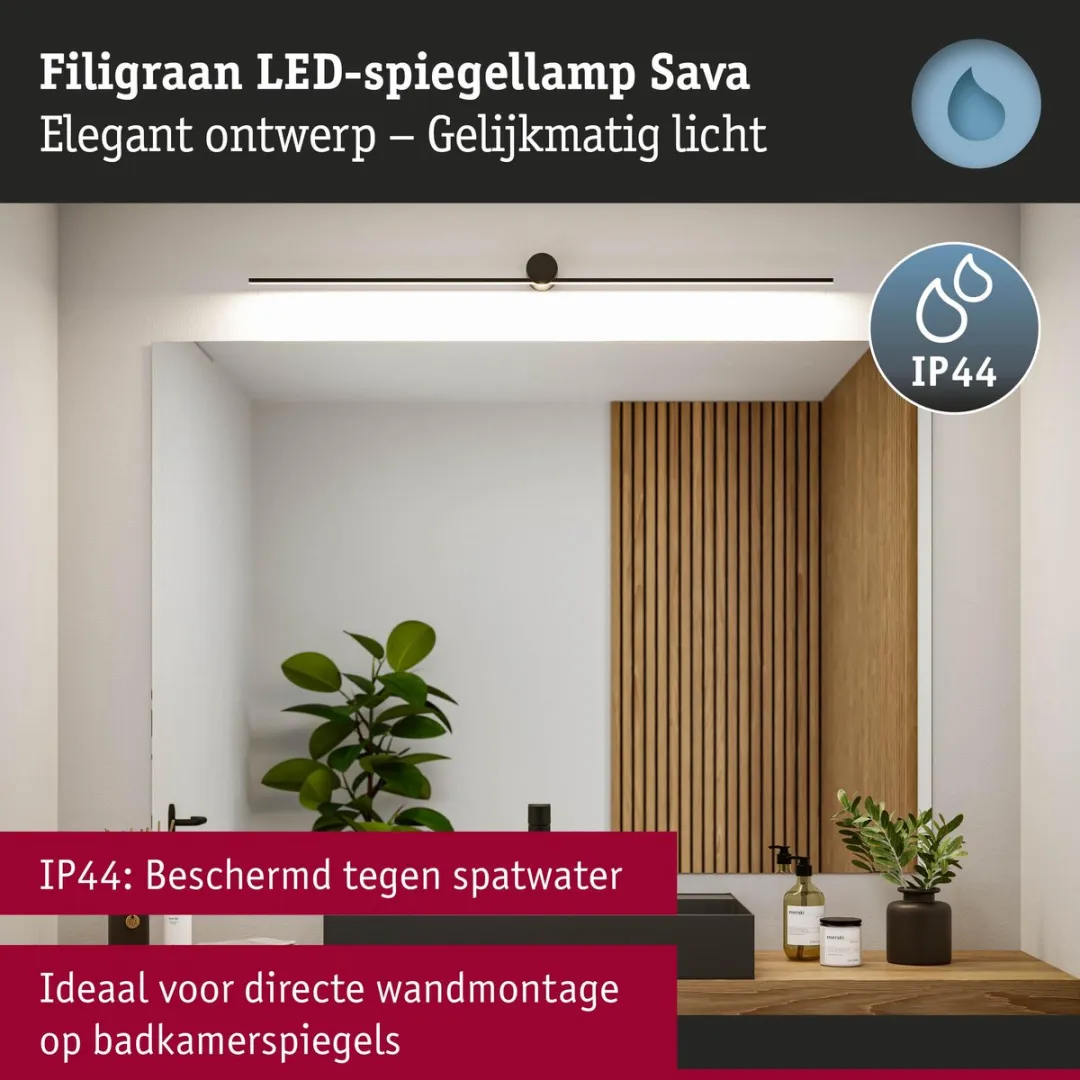 Paulmann LED Spiegellamp Sava IP44 850lm 13,5W - Zwart mat