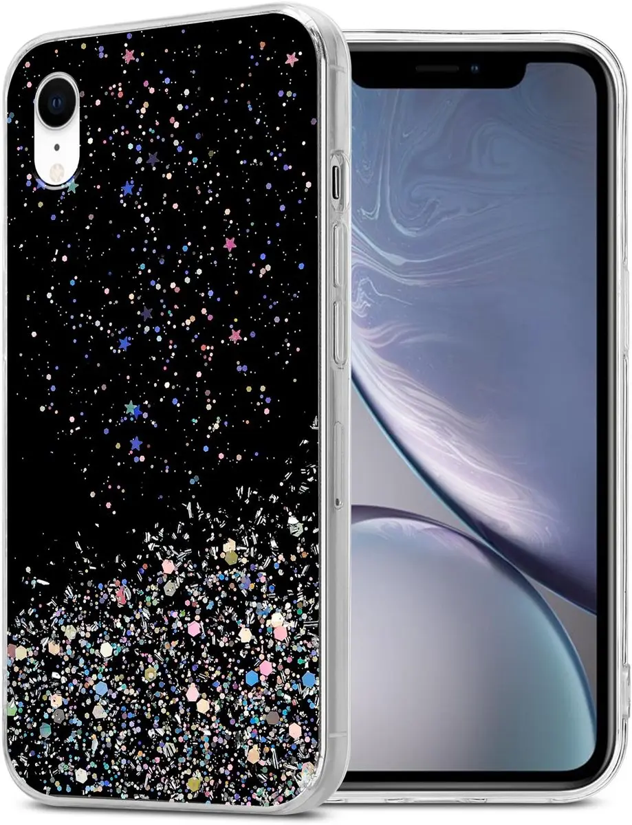 Cadorabo Hoesje geschikt voor Apple iPhone XR in Zwart met Glitter