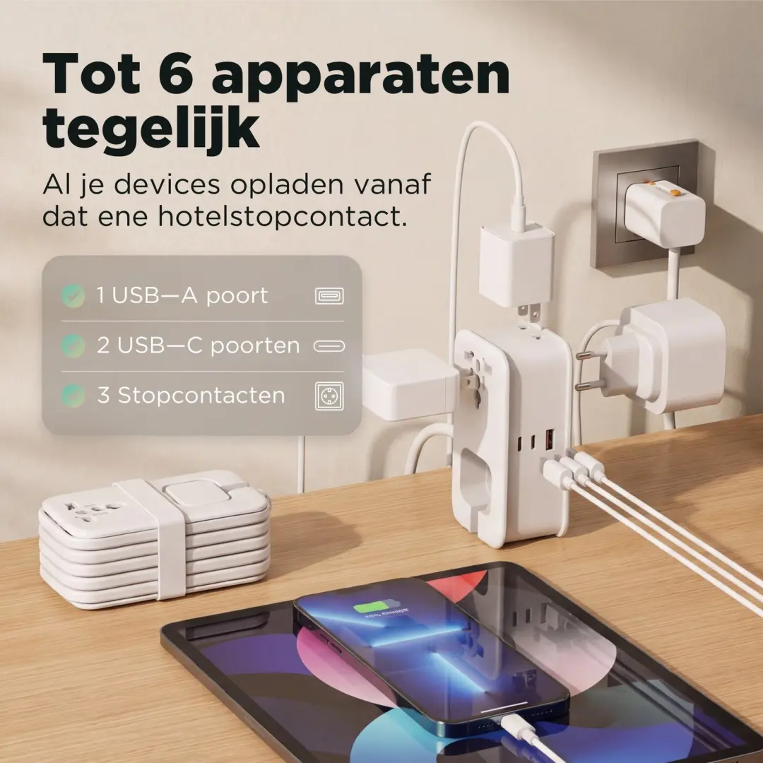 Remodius Reisstekkerdoos 3 USB - incl. UniCharge kabel - afbeelding 6 van 6