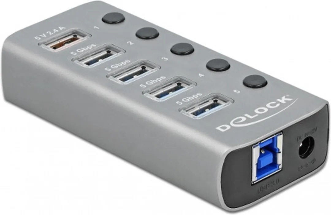 Delock USB Hub 63263 6 Poorten - USB 3.0 PD 27W Grijs