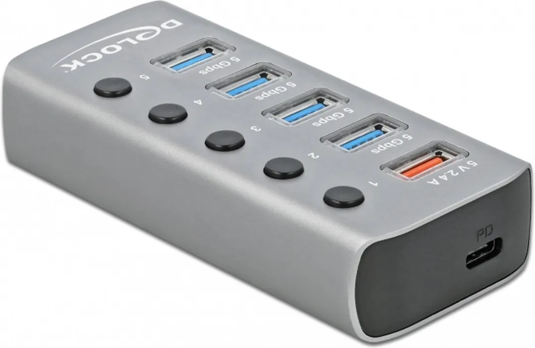 Delock USB Hub 63263 6 Poorten - USB 3.0 PD 27W Grijs