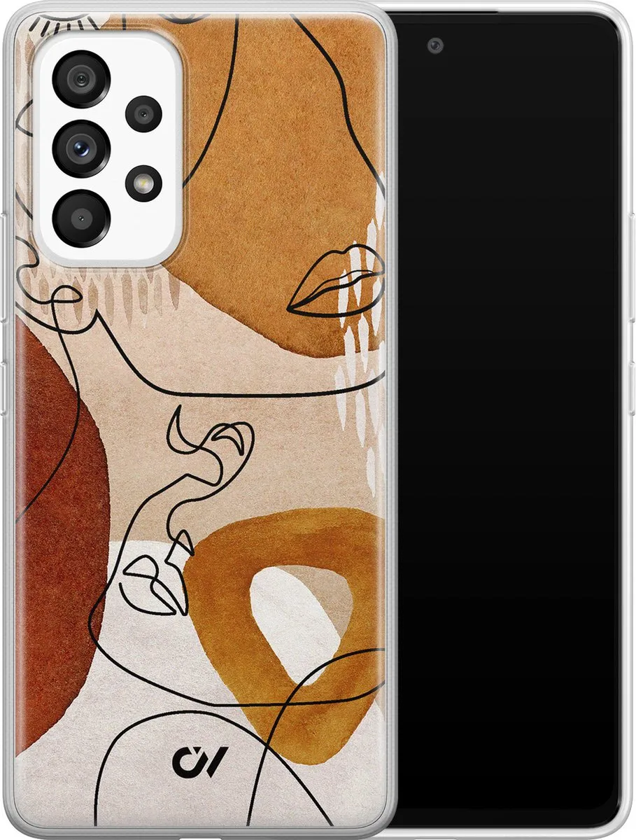 Casevibes Samsung Galaxy A53 Hoesje - Abstract Shape Faces - Bruin