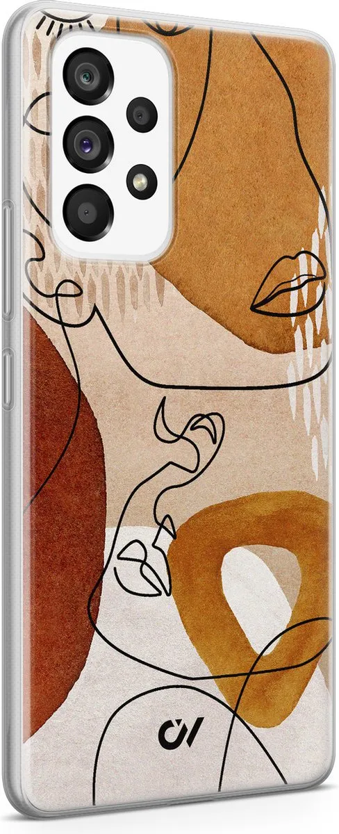 Casevibes Samsung Galaxy A53 Hoesje - Abstract Shape Faces - Bruin
