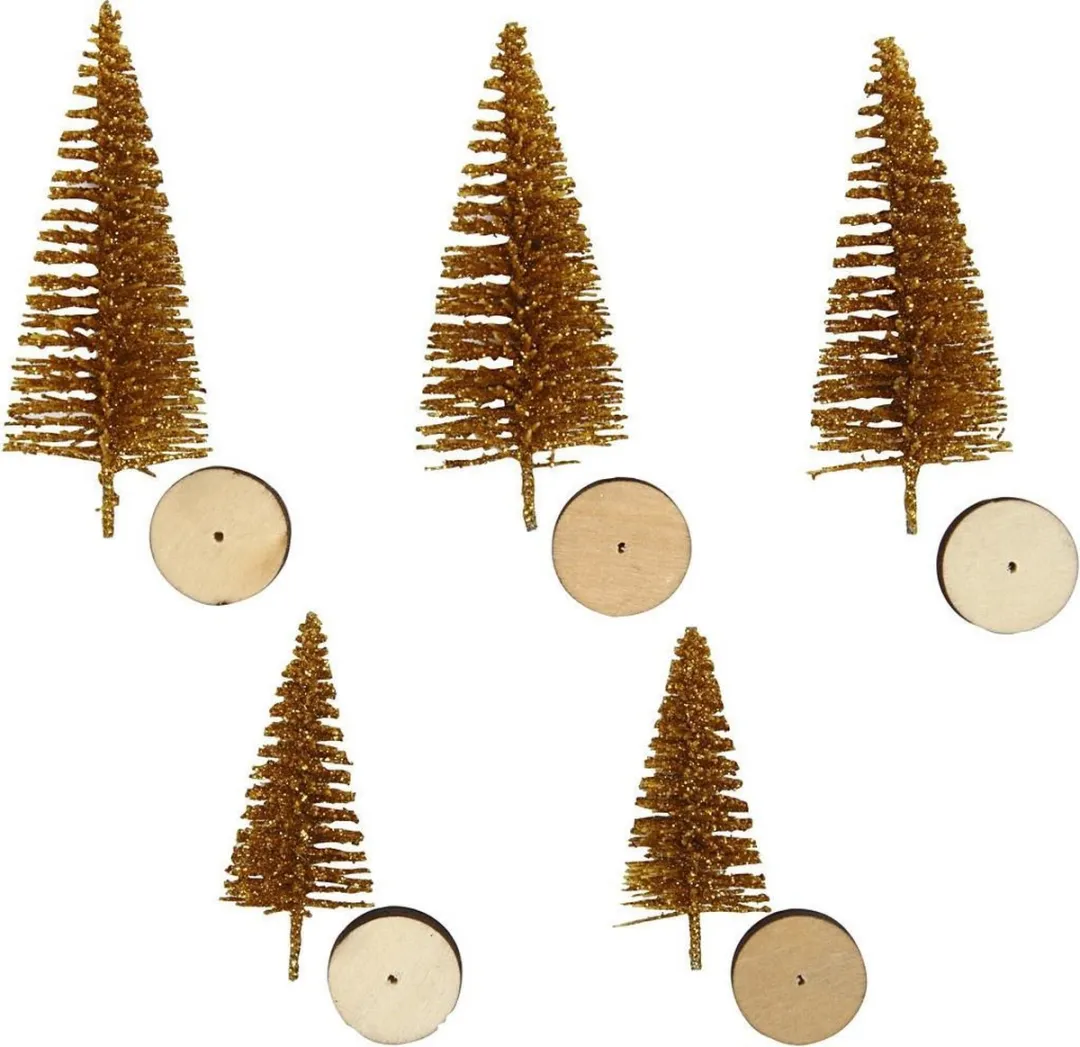 Creativ Company Miniatuur Kerstbomen 5 Stuks - 4-6cm Goud
