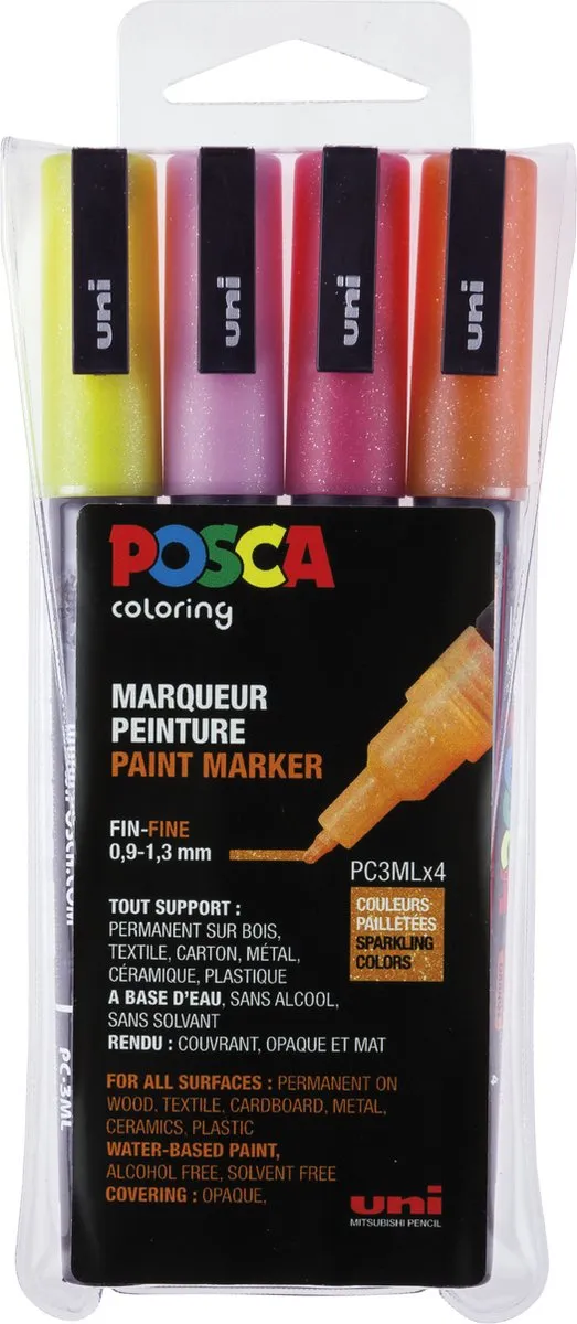 Posca Uni PC3ML Stiften - 4 Stuks - Koel Multi