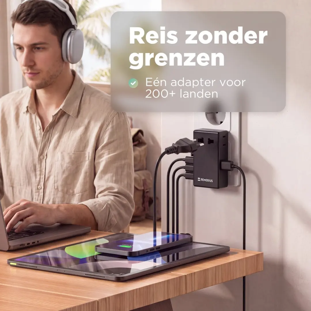 Remodius Wereldstekker OL-J01-PQ25 - 2x UniCharge - Zwart - afbeelding 5 van 6