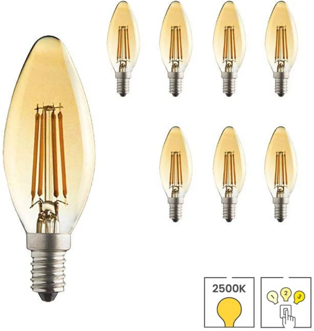 Lybardo - E14 LED Lamp - 8-pack - 3 staps Dimbaar - Kaarslamp - 4W - 2500K Warmwit Licht