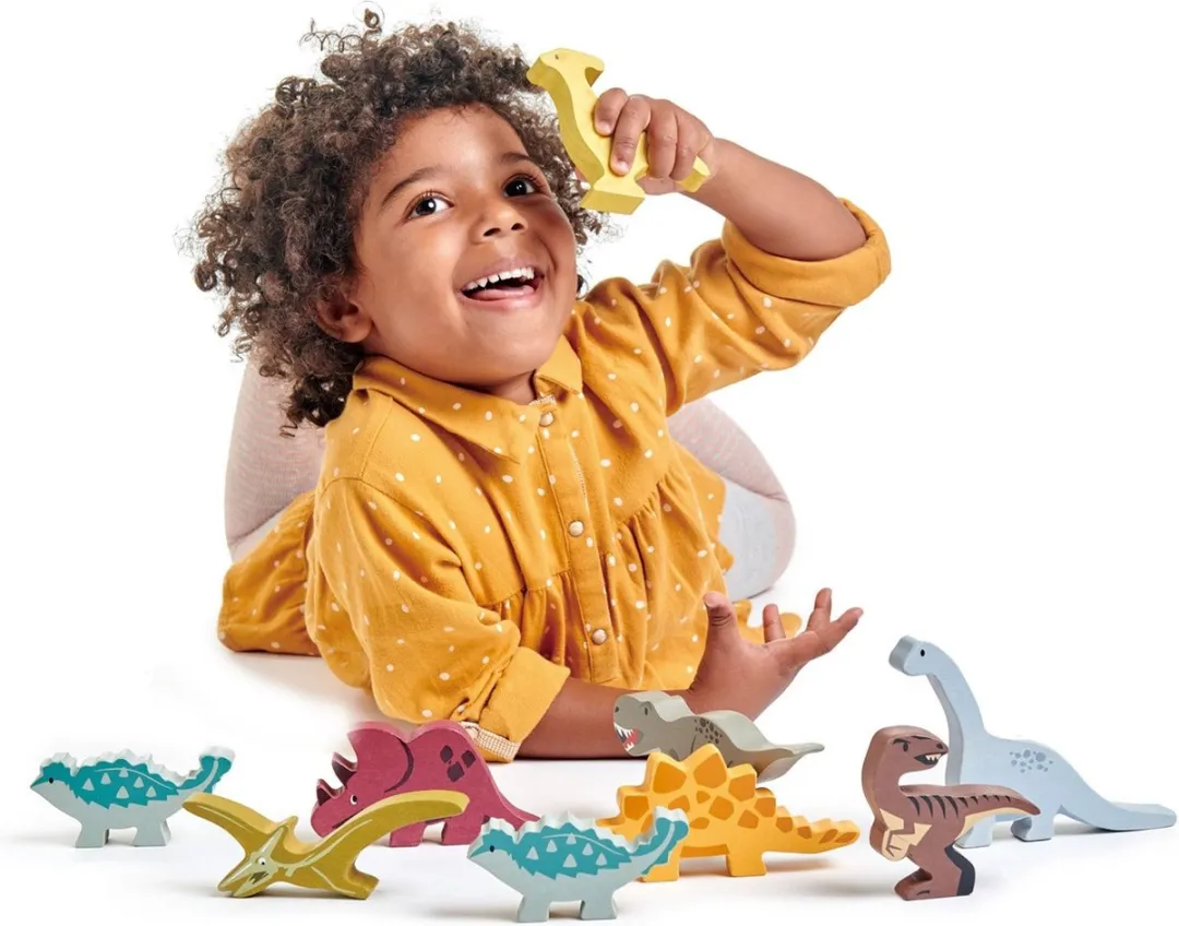 Tender Leaf Toys Dierenset Dinosaurus - 9-delig Hout - 28x38cm - Multi