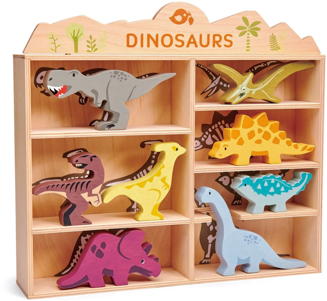 Tender Leaf Toys Dierenset Dinosaurus - 9-delig Hout - 28x38cm - Multi