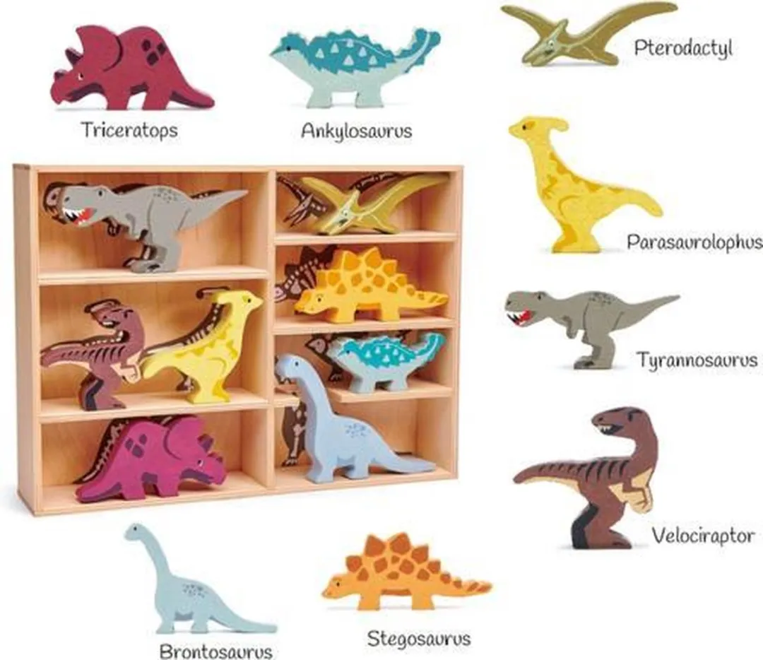 Tender Leaf Toys Dierenset Dinosaurus - 9-delig Hout - 28x38cm - Multi