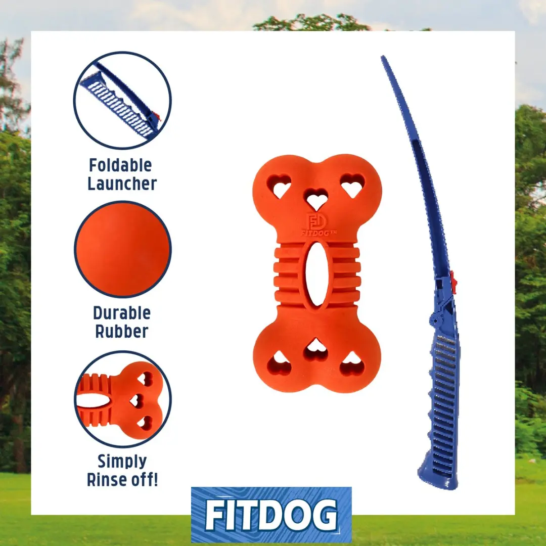 Rosewood FitDog Apporteerset met Werpstok - Oranje/Blauw - afbeelding 5 van 6